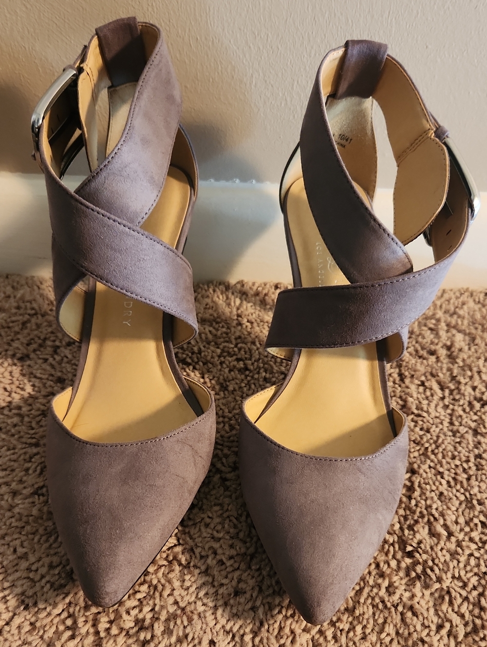 Chinese Laundry Suede Pointed-Toe Crisscross Ankle Strap Heels - Dark Grey